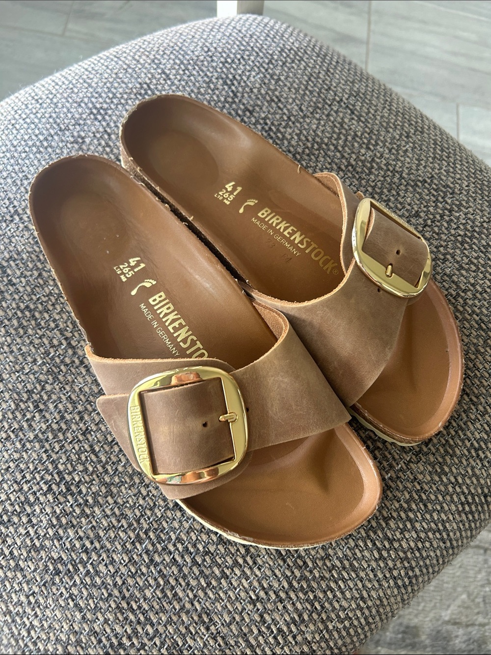 Birkenstock Madrid Big Buckle Nubuck Leather Sandals Cognac Brown US 10 - Picture 5 of 7